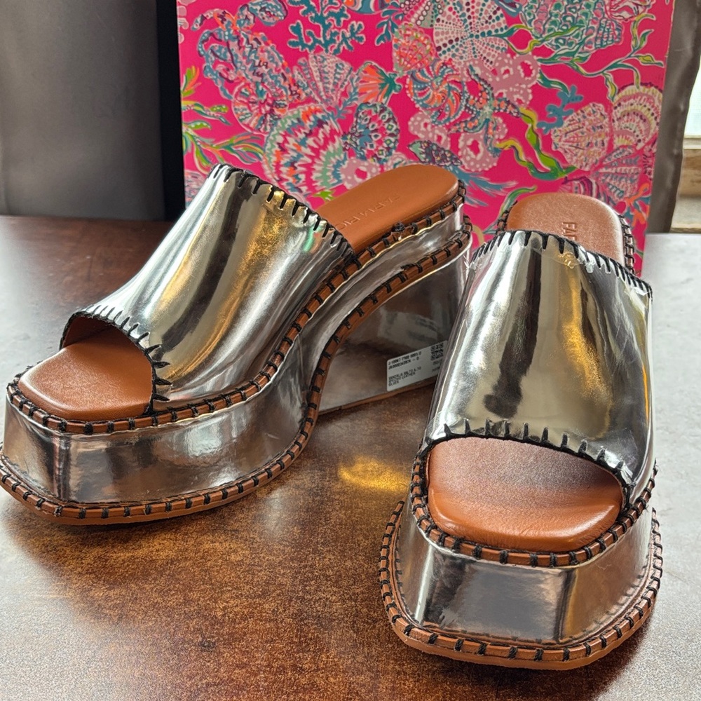 Farm Rio Sample Silver Wedge Mule Sandal